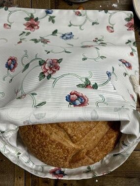 Blue & Red Floral Reusable Cotton Bread Bag | Farmhouse Kitchen Storage